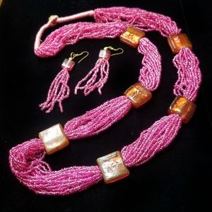 Gorgeous Pink Multi-Strand Seed Bead Neckl…